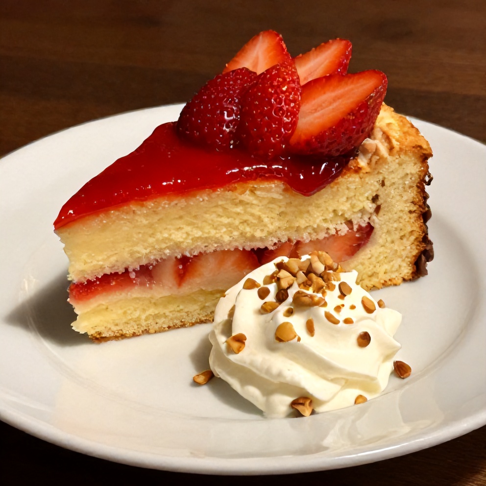 A slice of Easy Strawberry Earthquake Cake on a white plate