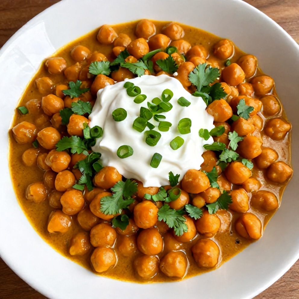 Sweet Potato Chickpea Curry served with naan bread