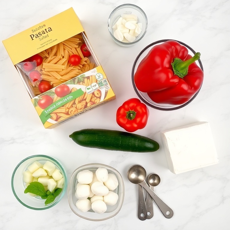 Raw ingredients for Fresh Italian Pasta Salad