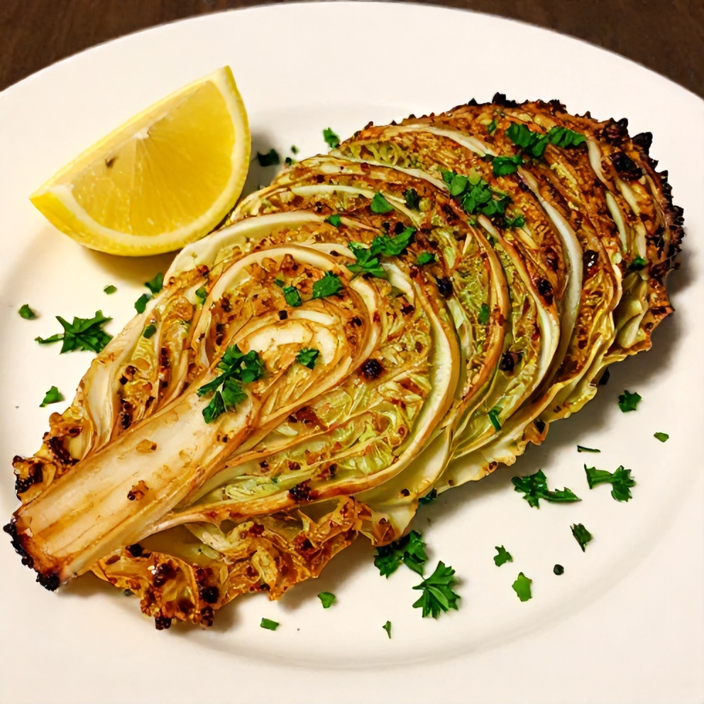 Plated Garlic Roasted Cabbage Steaks with Smoky Spices