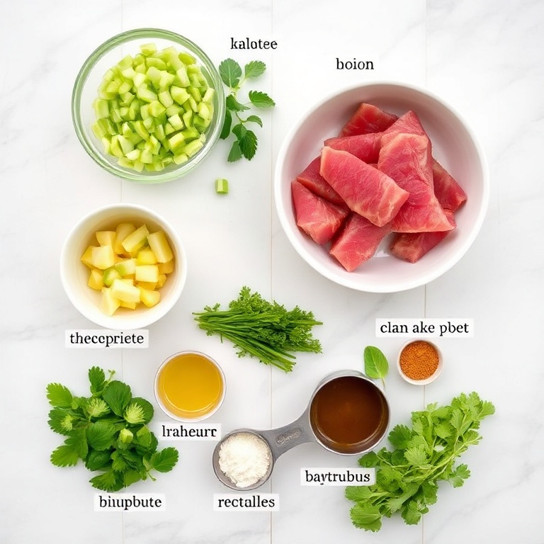 Raw ingredients for grilled tuna steak with mango avocado salsa