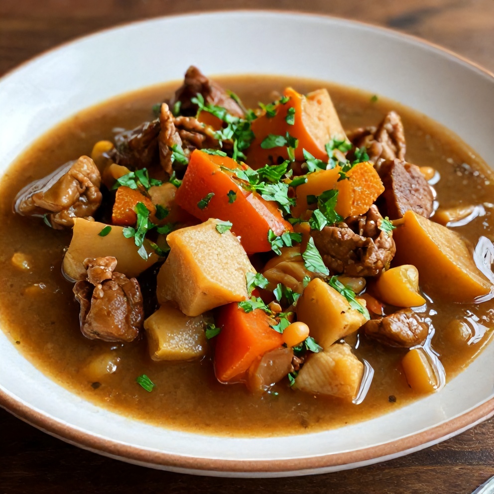 Hearty Irish Vegetarian Stew plated