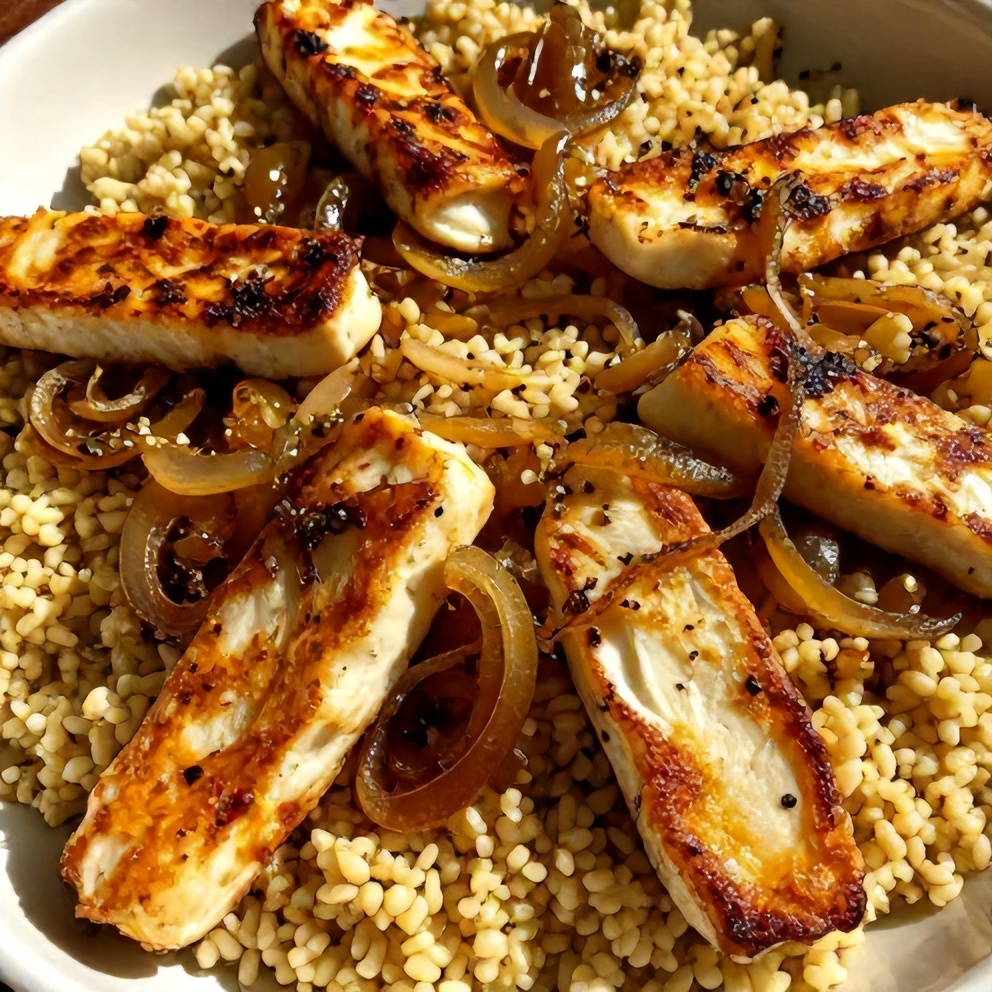 honey halloumi couscous salad