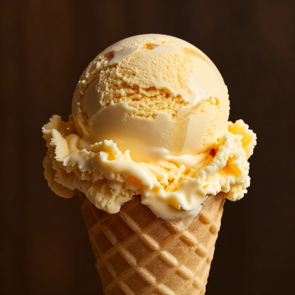 Scoop of creamy Honey Lavender Ice Cream on a cone