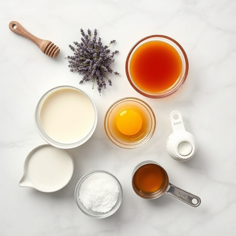 Honey, lavender, heavy cream, and other ingredients for Honey Lavender Ice Cream
