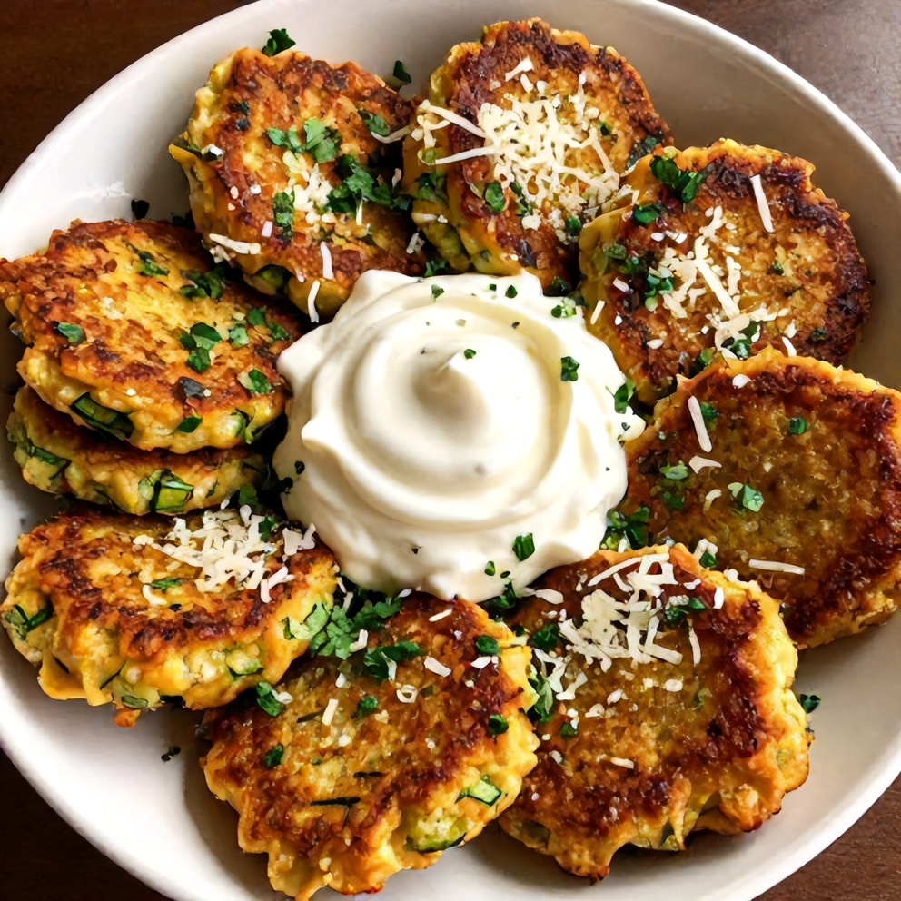 Keto Zucchini Parmesan Fritters with Sour Cream Dip