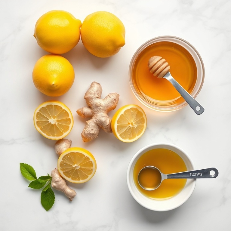 Lemon, ginger, and other ingredients for Lemon Ginger Wellness Water