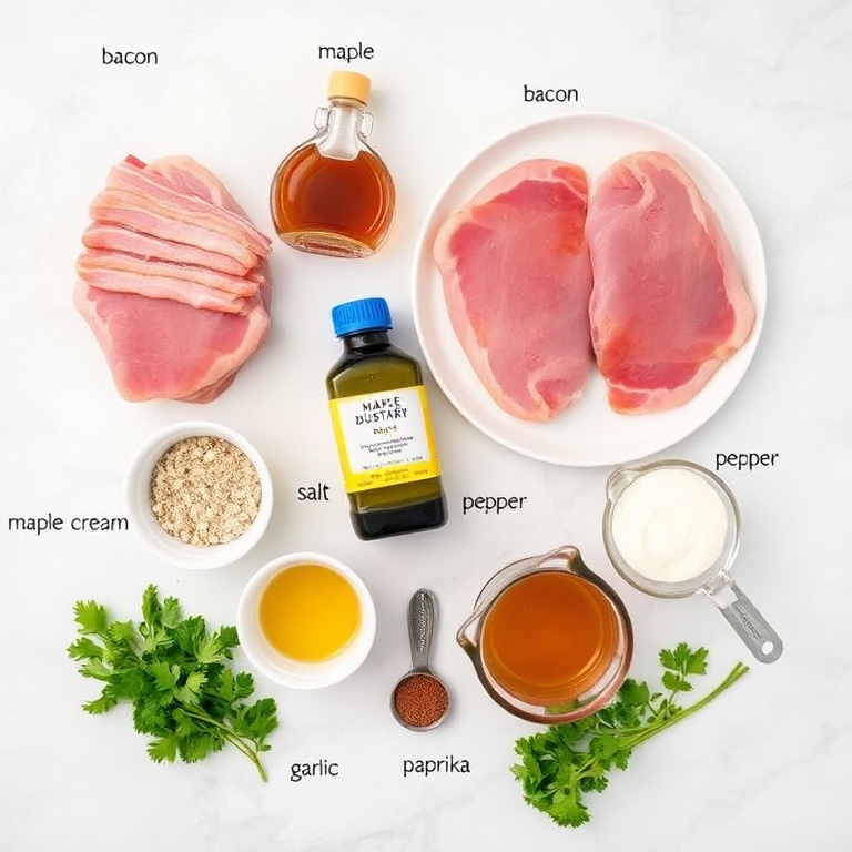 Raw ingredients for maple bacon pork chops