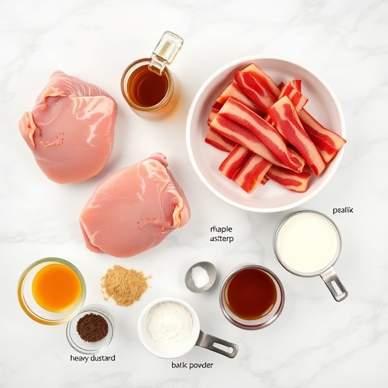 Raw ingredients for maple bacon pork chops