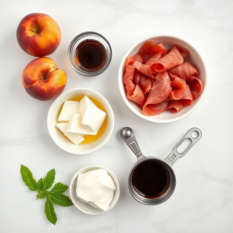 Raw ingredients for Mediterranean Grilled Peach Salad