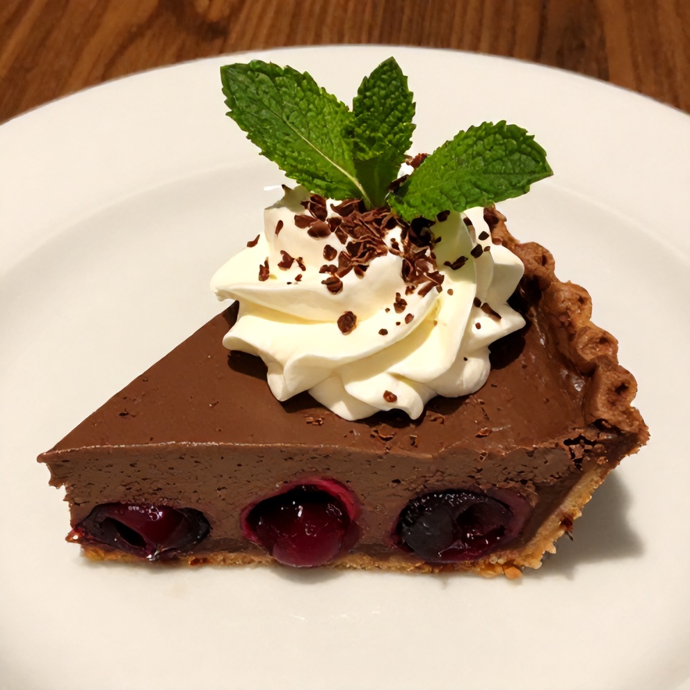Sliced no-bake chocolate cherry cream pie