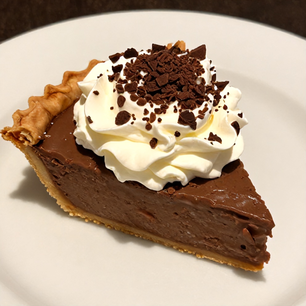 Sliced no-bake chocolate peanut butter pie on a plate