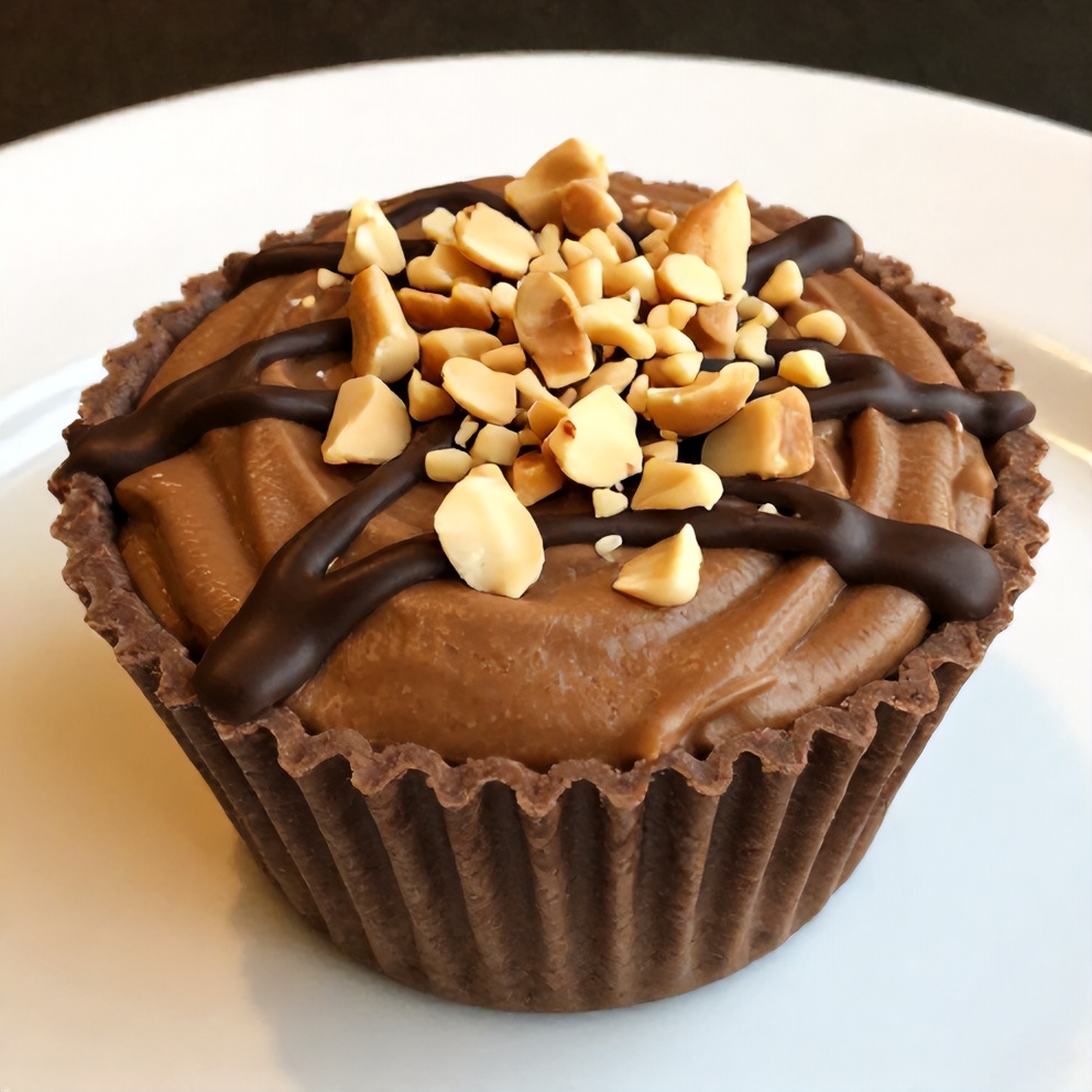 No-bake chocolate peanut butter protein cups on a white plate