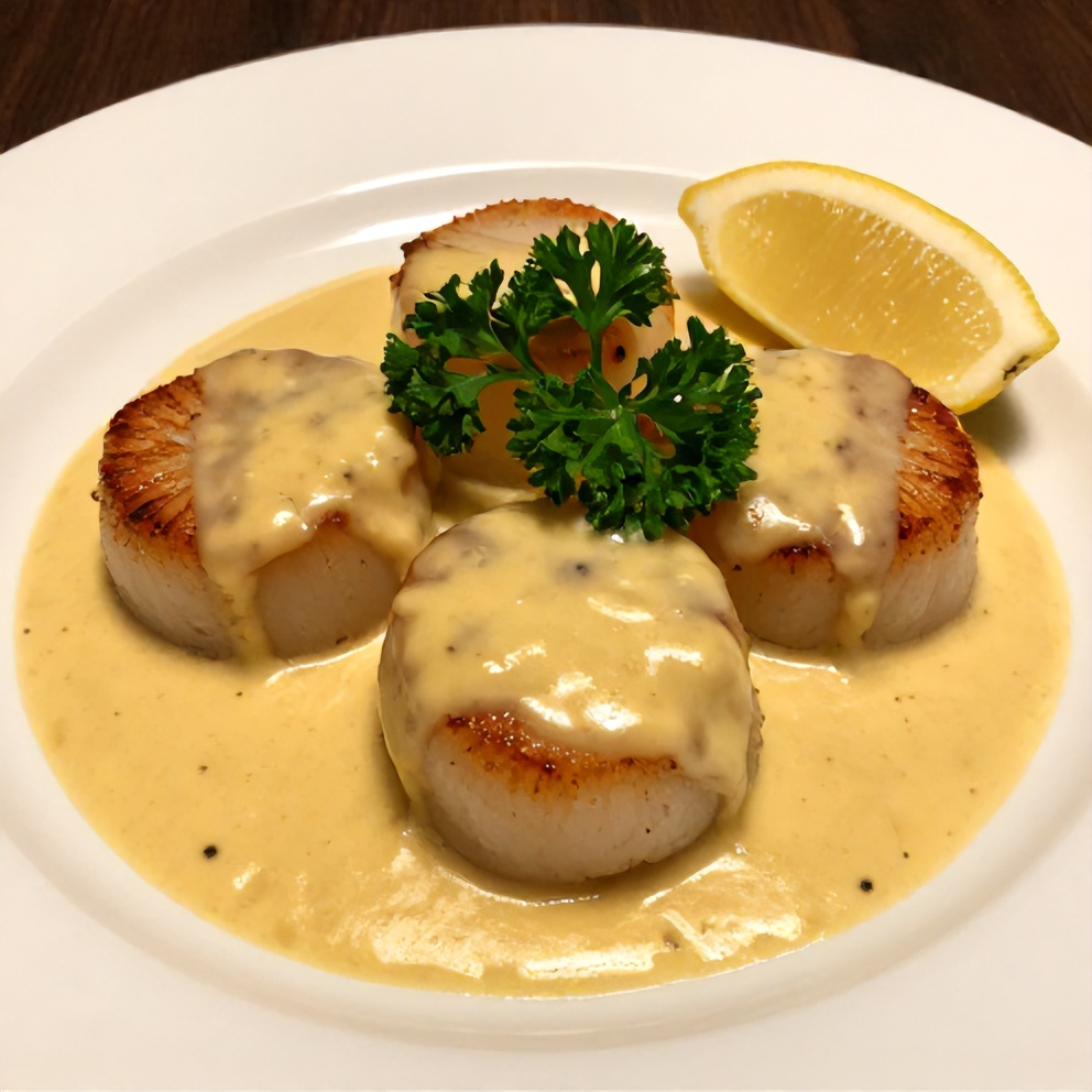 Plated Cajun Scallops in Creamy Mustard Sauce