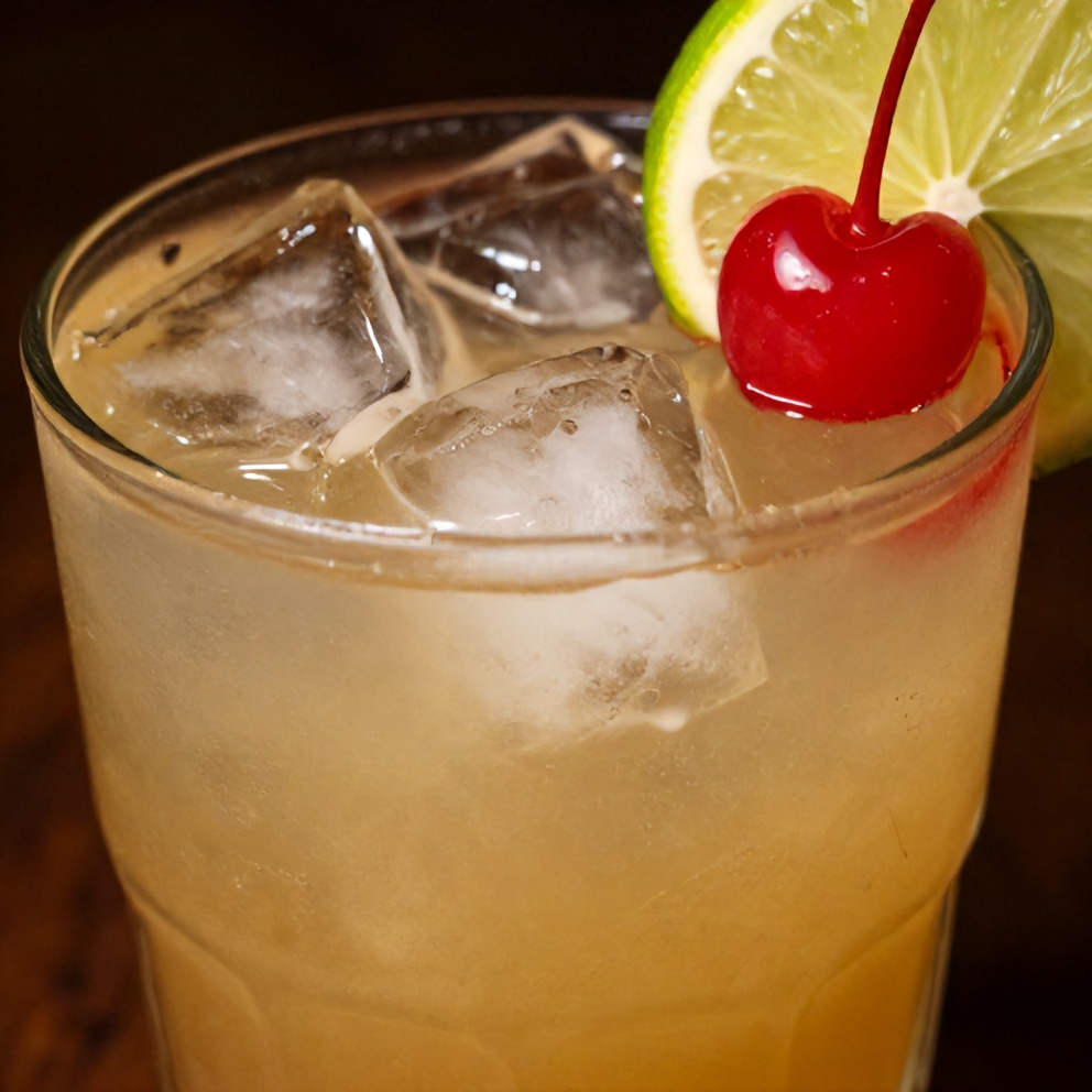 Cherry limeade poured in a glass with ice and garnished with lime slices