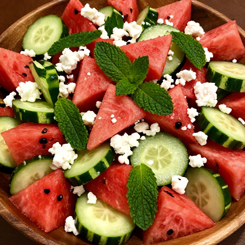 Watermelon Cucumber Salad with Feta and Mint