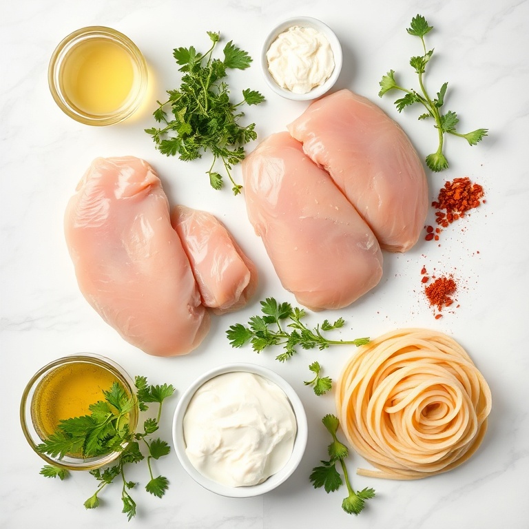 Raw ingredients for slow cooker parmesan herb chicken with creamy orzo