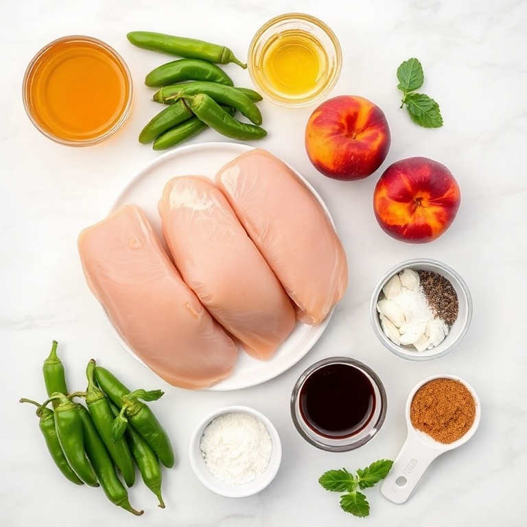 Raw ingredients for Spicy Jalapeño Peach Chicken