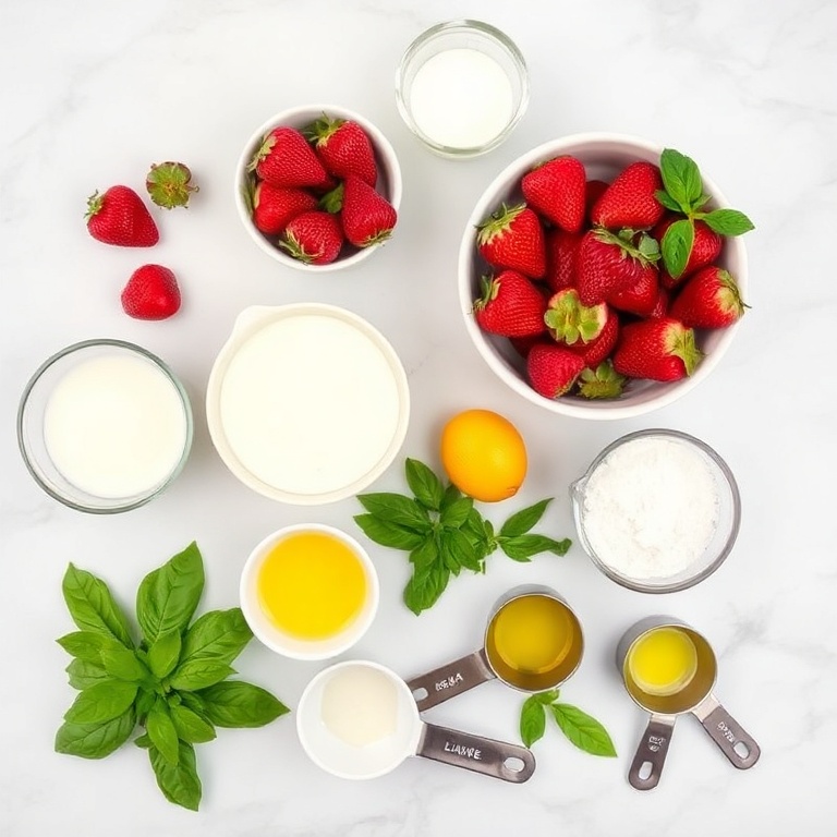 Raw Ingredients for Strawberry Basil Ice Cream