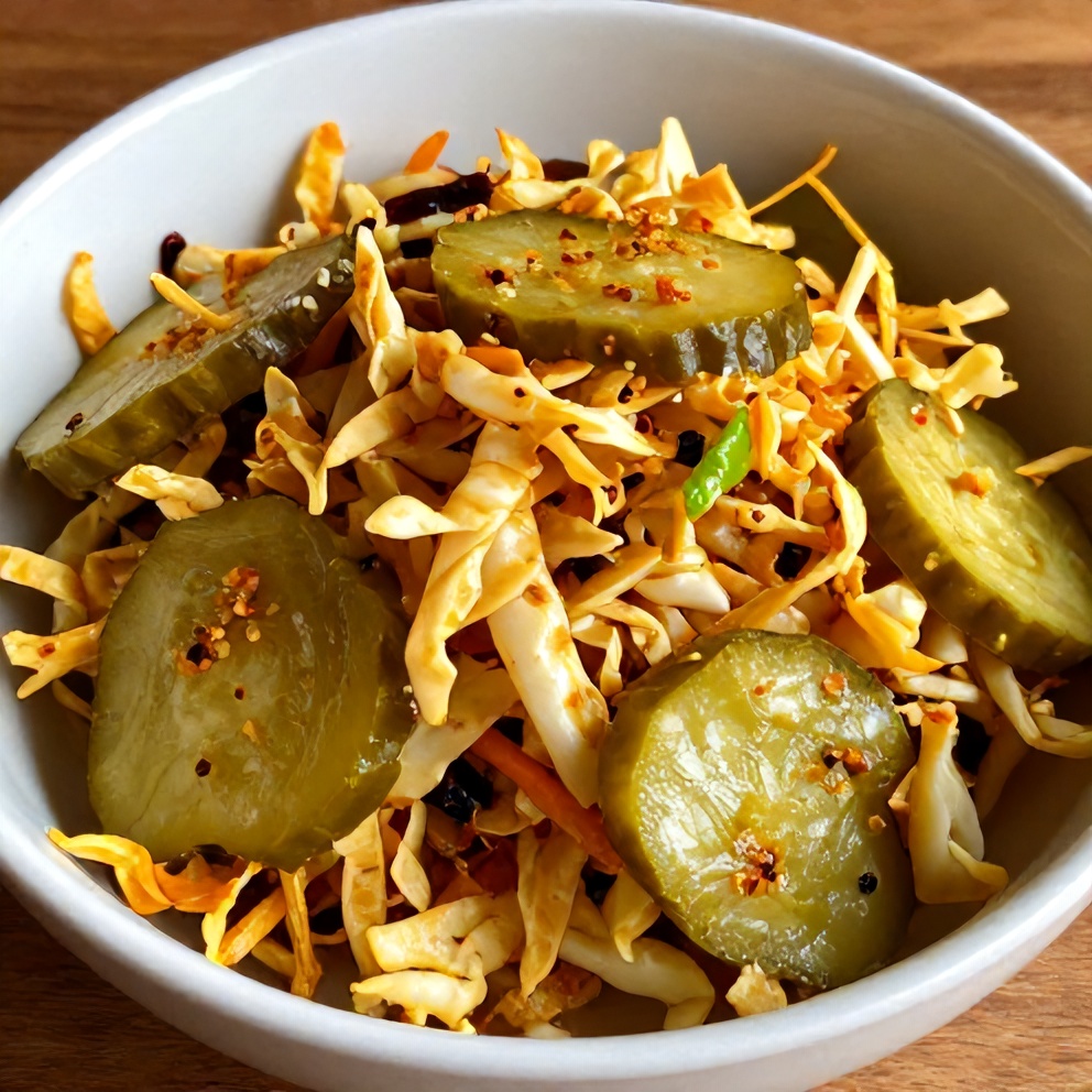Sweet and Spicy Pickle Slaw served in a bowl