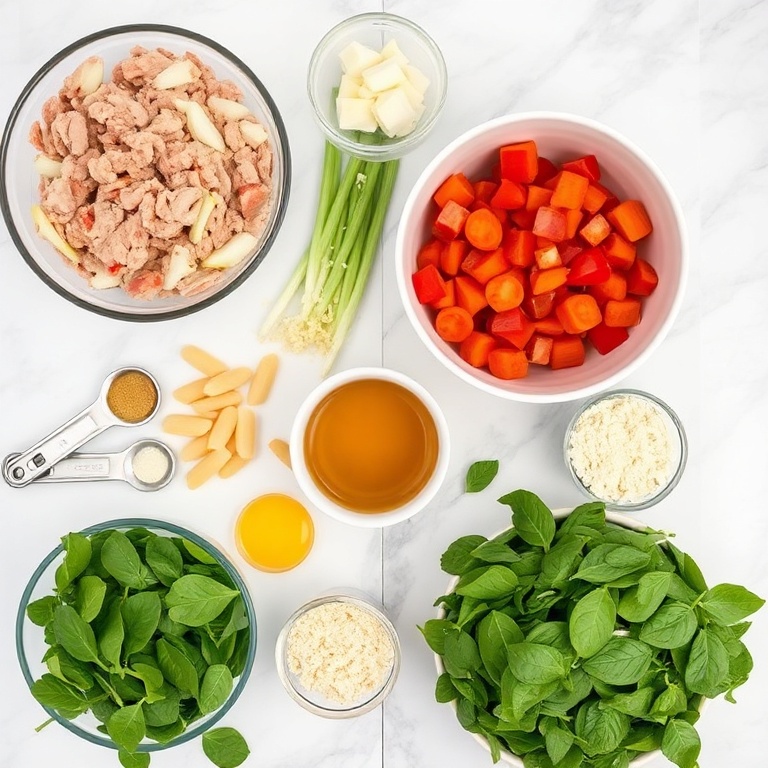 Raw ingredients for Turkey Meatball Soup with Orzo and Spinach
