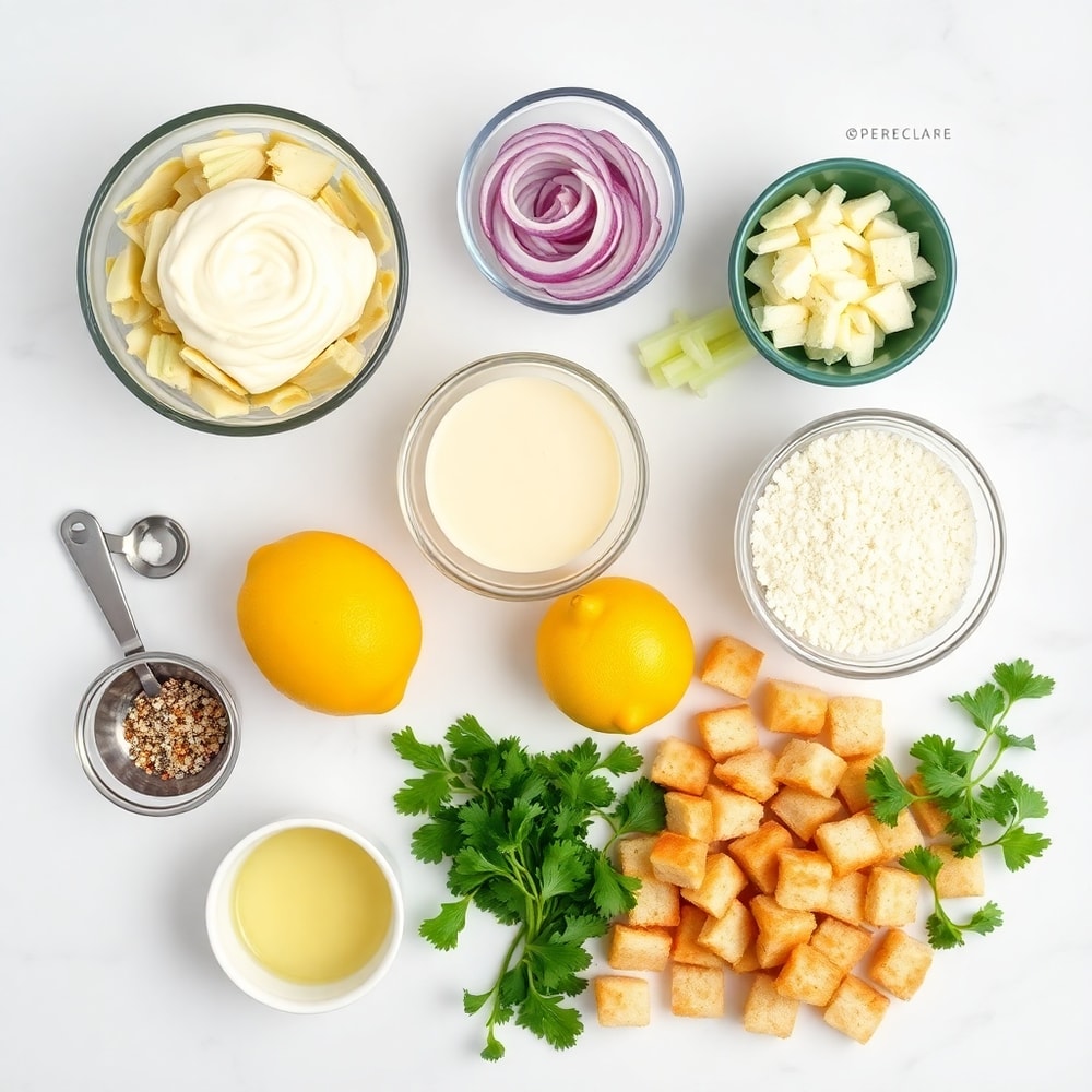 Raw ingredients for artichoke salad with parmesan