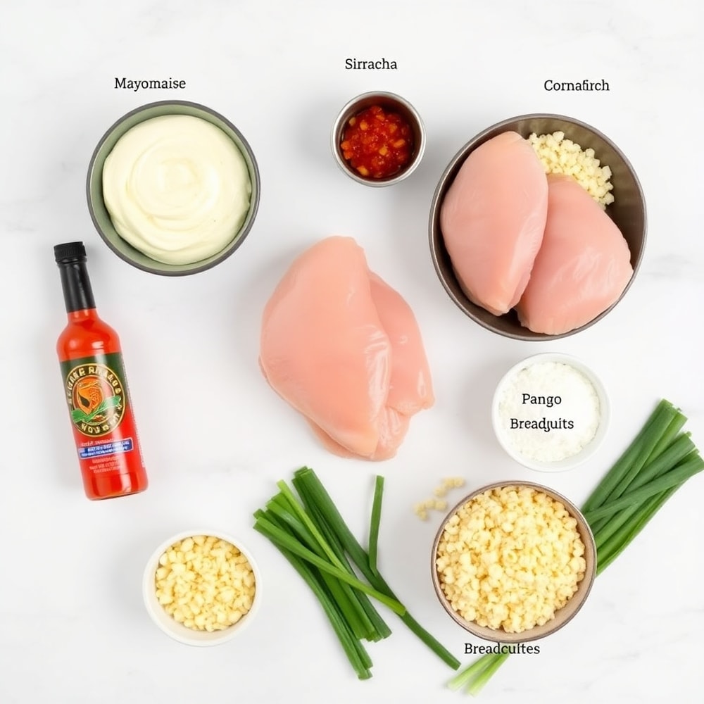 Raw ingredients for Bang Bang Thai Chicken in a flat lay
