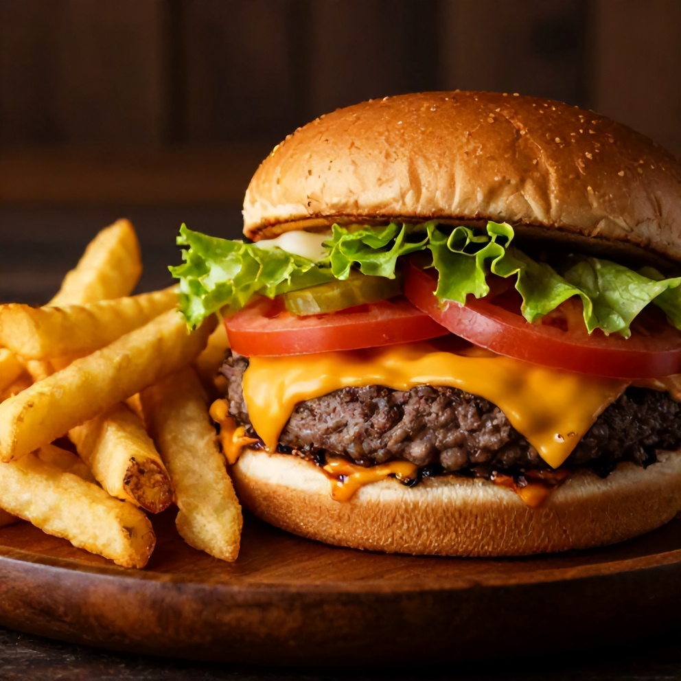 Cheddar Jalapeño Burger on a plate with a side of fries