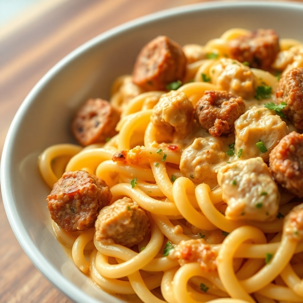 cheesy chicken and sausage pasta