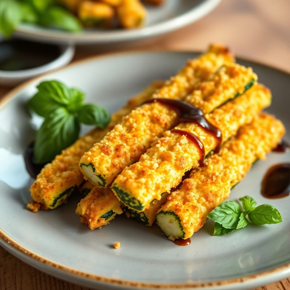 Plated Cheesy Zucchini Breadsticks