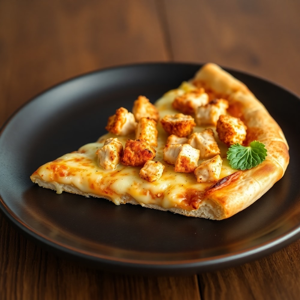 A slice of Chicken Caesar Salad Pizza on a plate