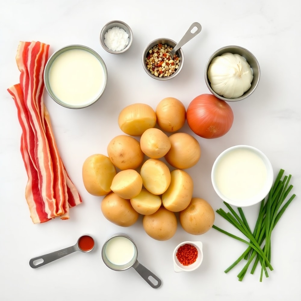 Raw ingredients for creamy baked potato soup