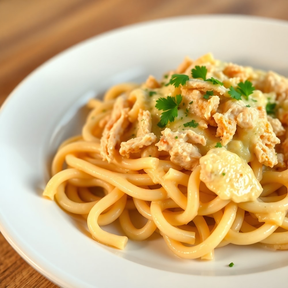 Creamy Crack Chicken Pasta Served