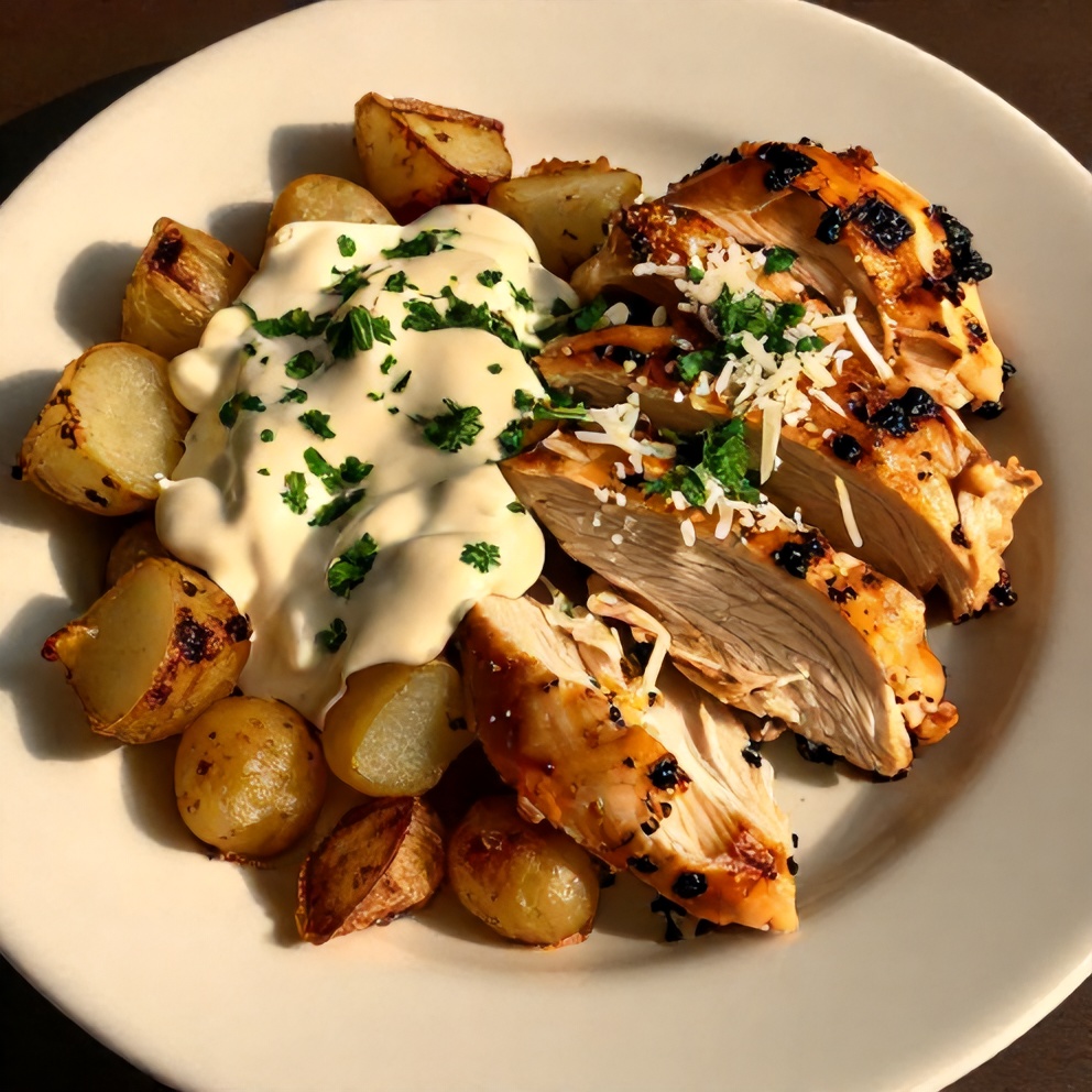 Plated Garlic Parmesan Crockpot Chicken and Potatoes