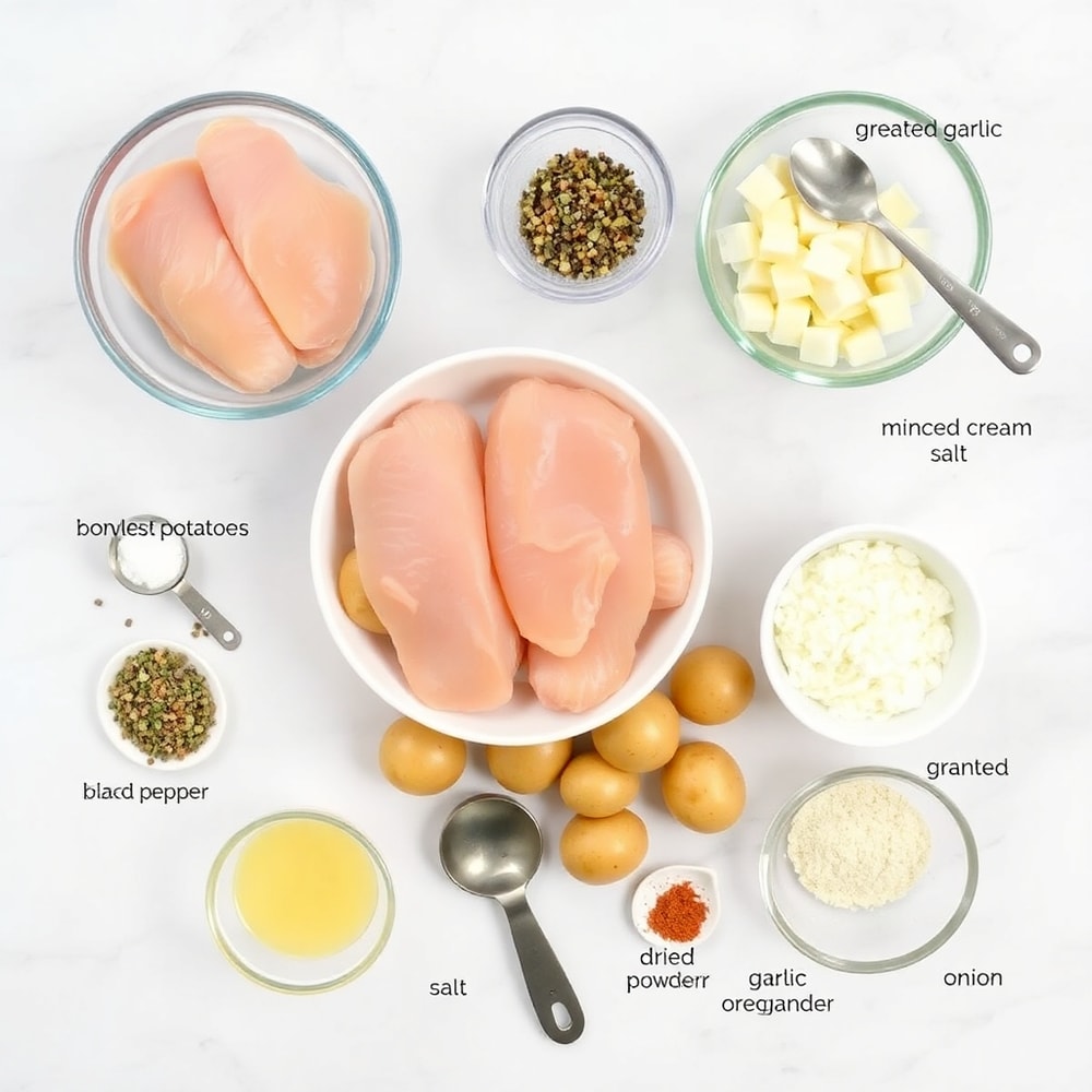 Raw ingredients for Garlic Parmesan Crockpot Chicken and Potatoes