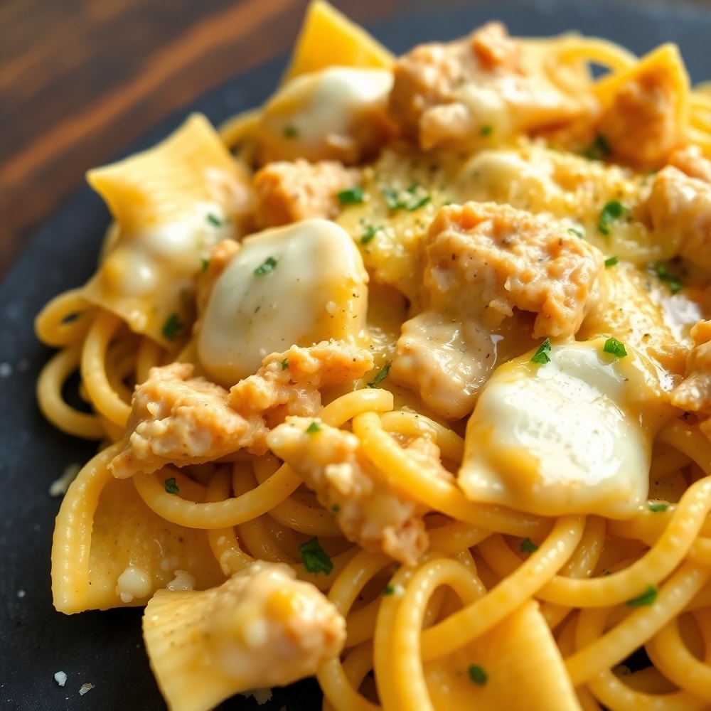 creamy mozzarella garlic butter chicken bowties