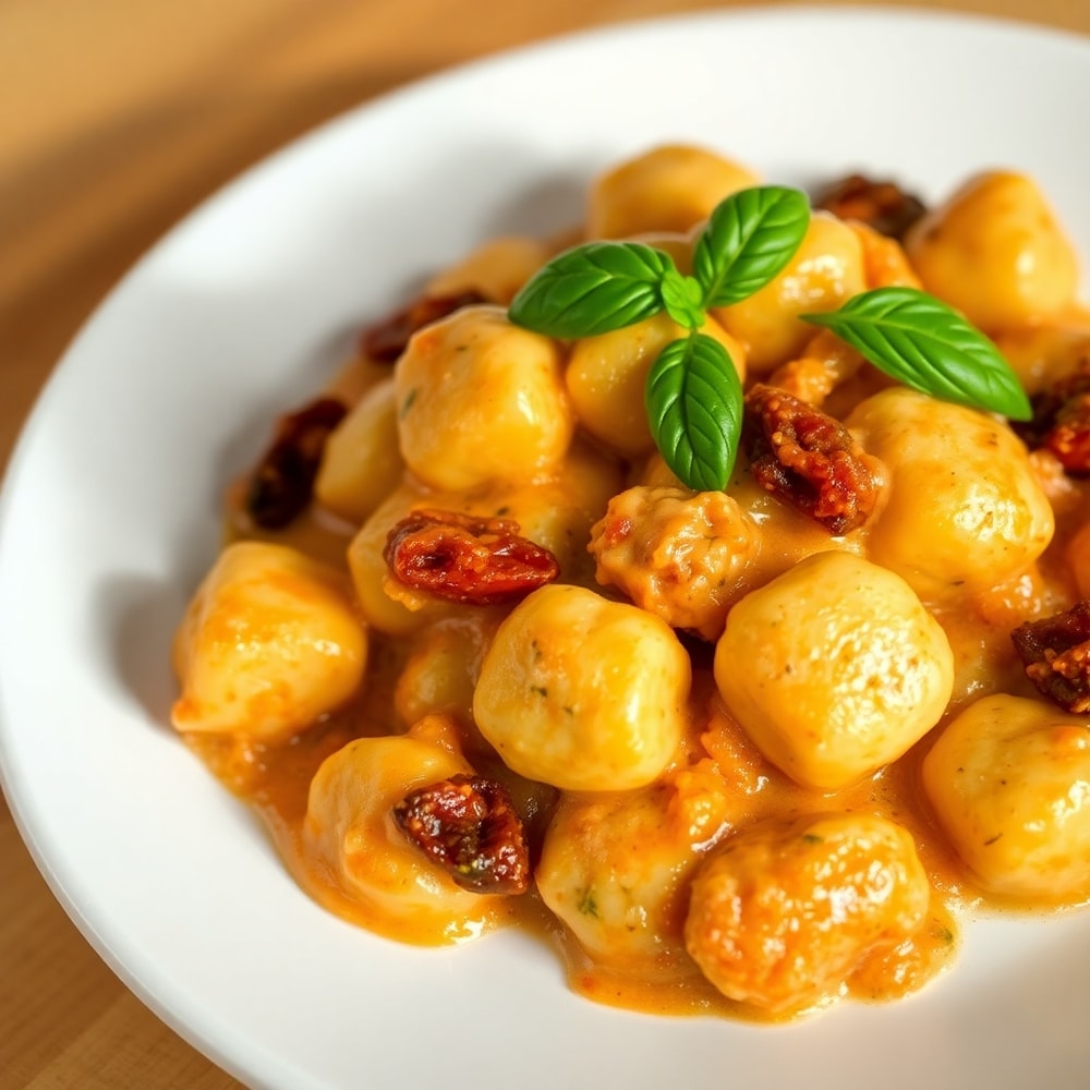 Plated Creamy Sundried Tomato Gnocchi