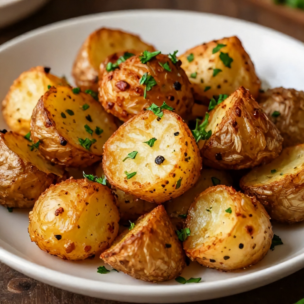 Crispy smashed potatoes on a plate