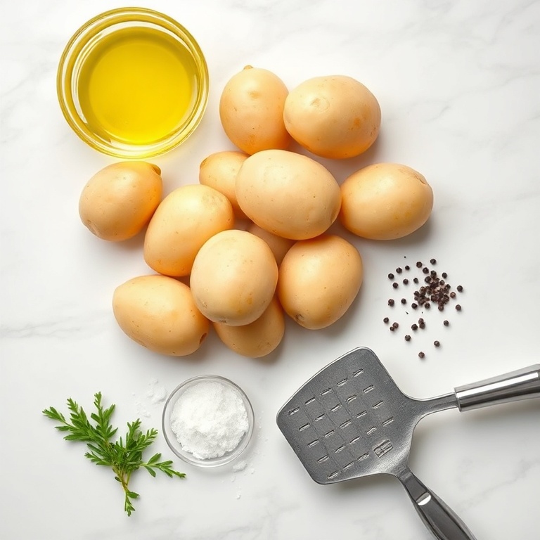 Air fryer smashed potatoes ingredients flat lay