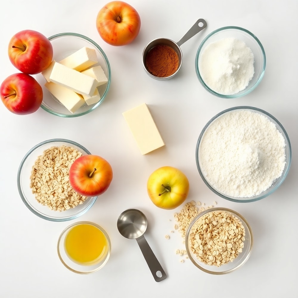 Raw ingredients for Apple Pie Bars on a marble counter
