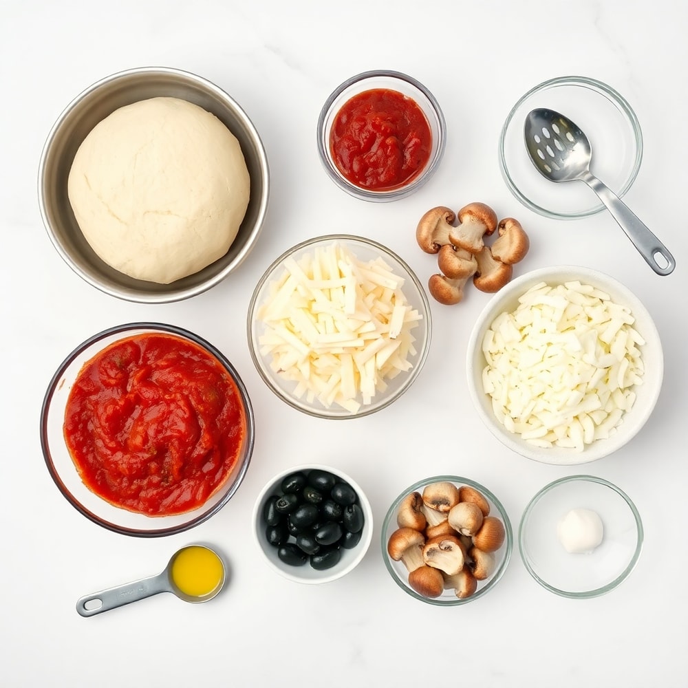 Raw ingredients for Crispy Cast Iron Skillet Pizza