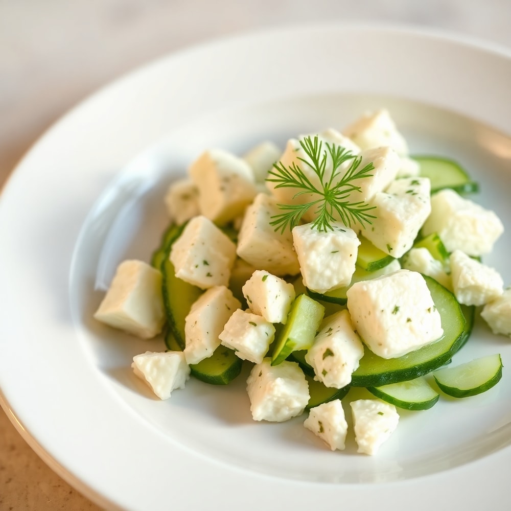 Cucumber Feta Salad on a white plate
