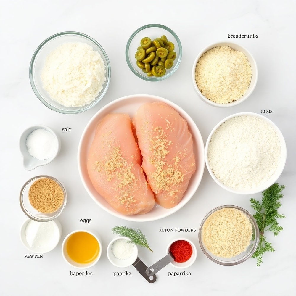 Raw ingredients for Crispy Dill Pickle Parmesan Chicken