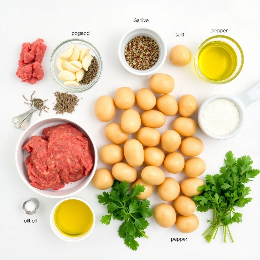 Raw Ingredients for Garlic Butter One-Pan Meatballs and Potatoes