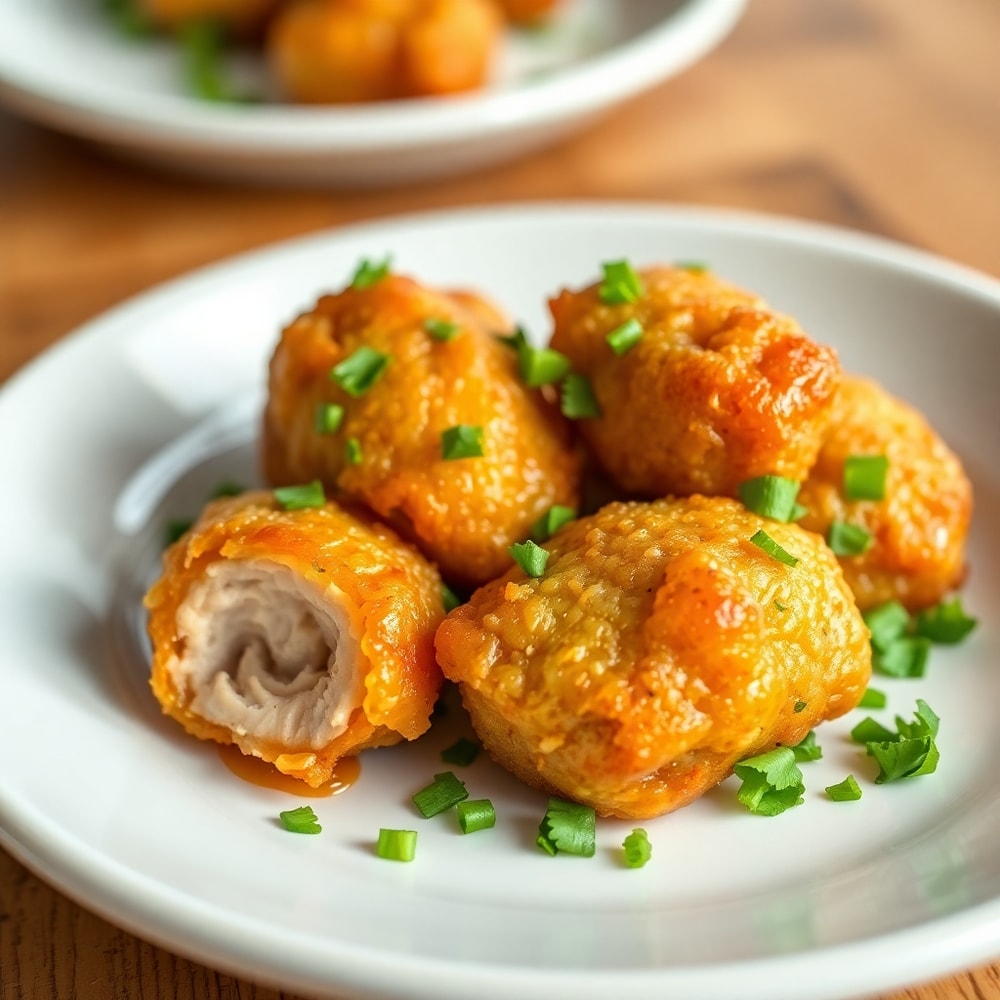 Crispy Garlic Pork Bites plated on a white dish