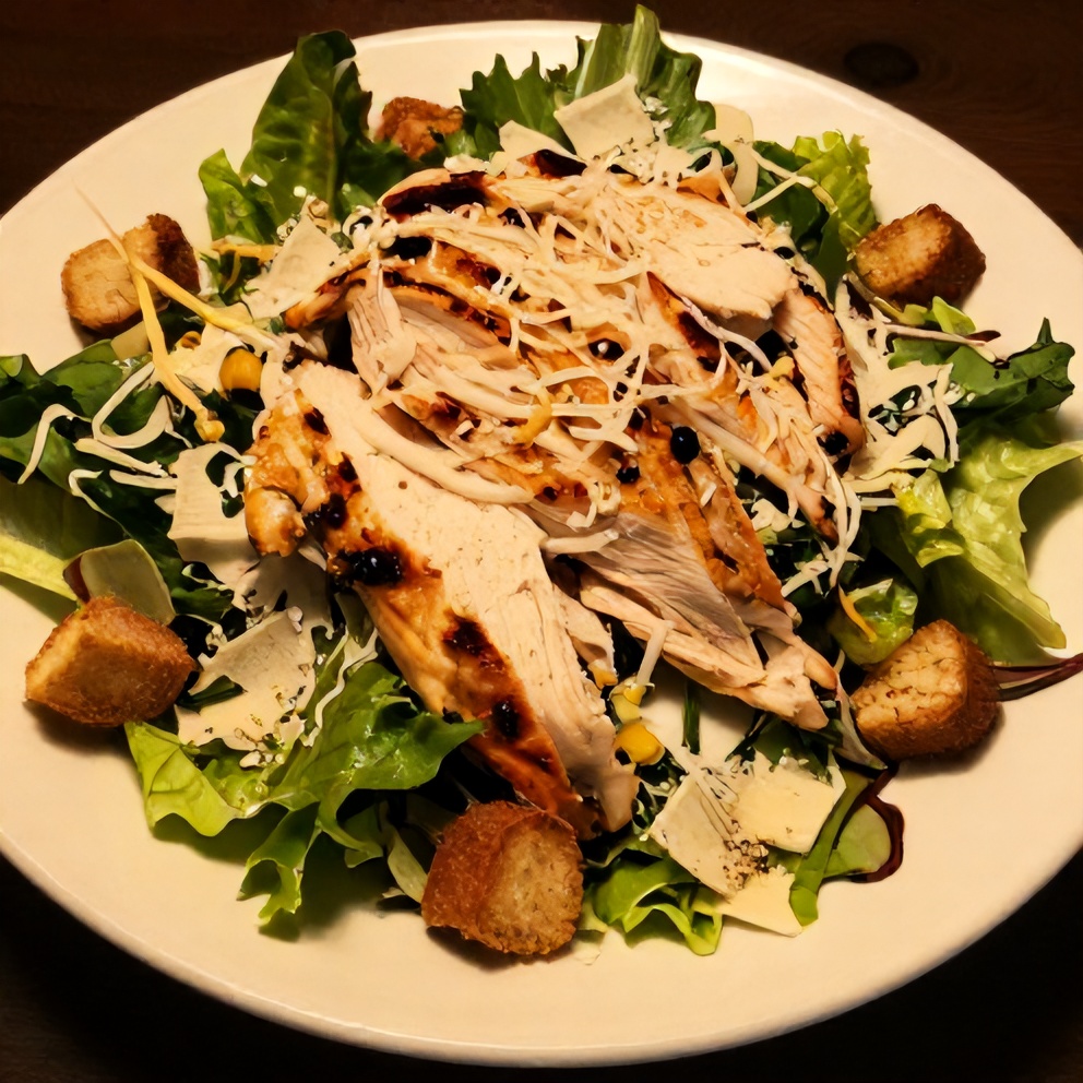 Plated Grilled Chicken Caesar Salad