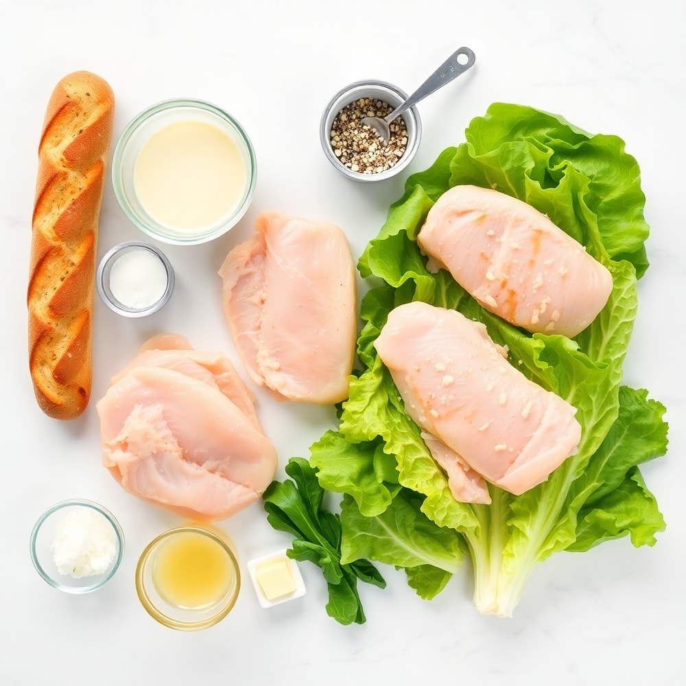 Raw ingredients for Grilled Chicken Caesar Salad