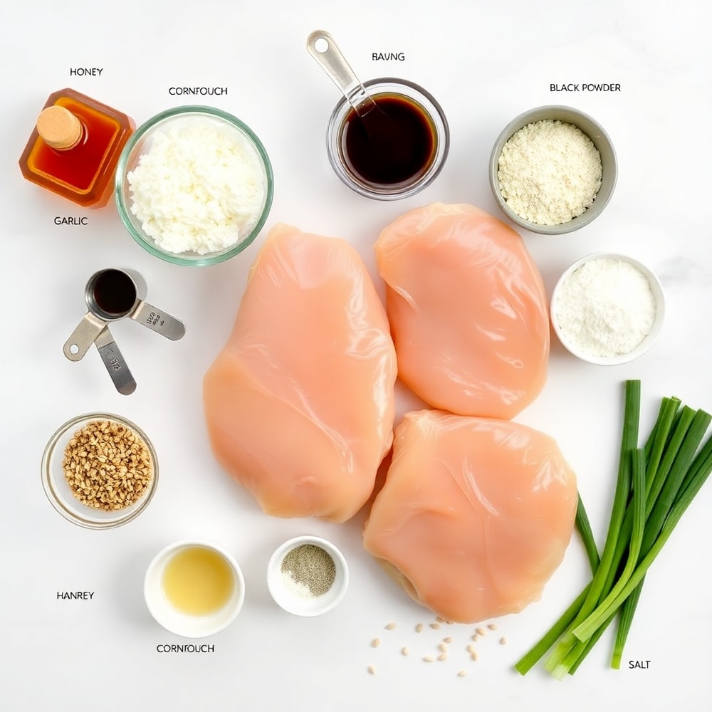 Raw ingredients for Crispy Honey Garlic Chicken