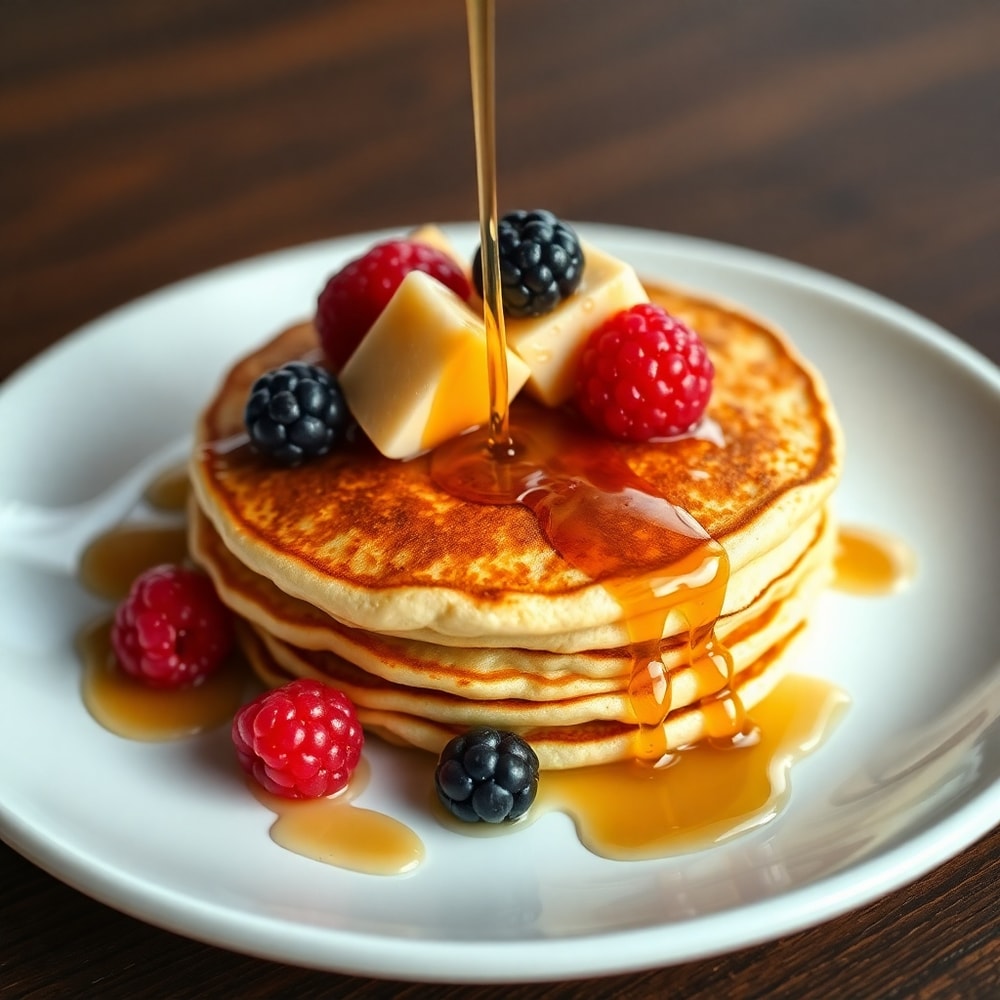 Stack of Crispy Lion Pancakes with syrup