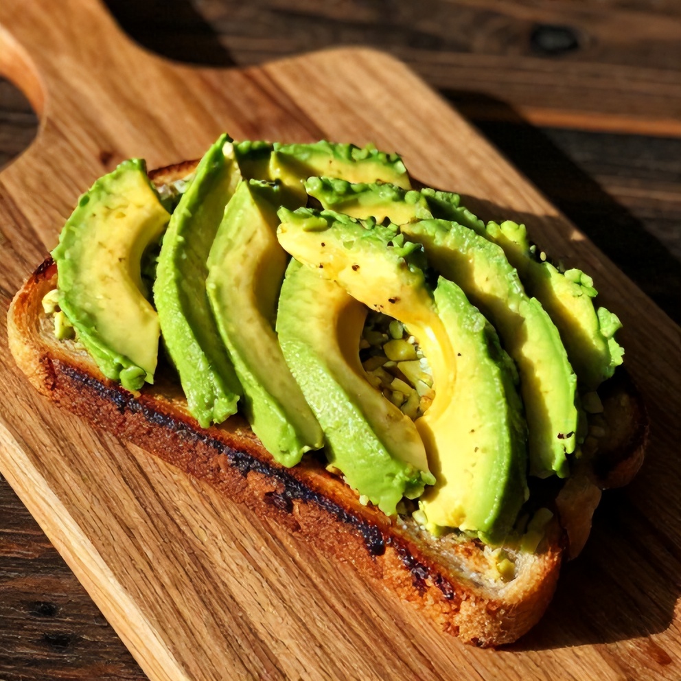 Plated Mexican Street Corn Avocado Toast on a rustic wooden board